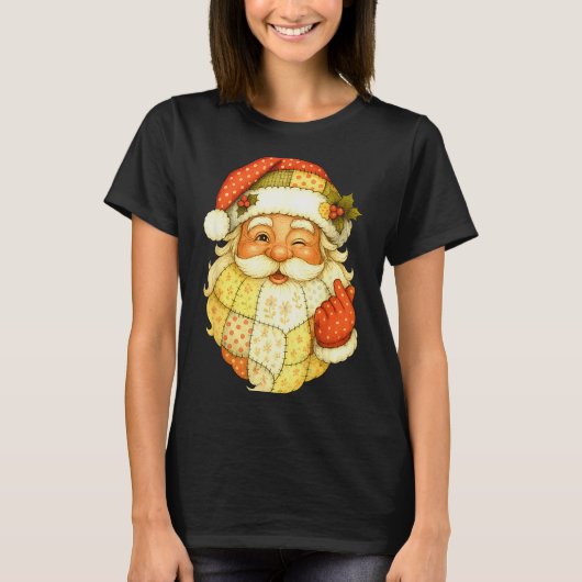 Xmas Patchwork Santa Claus Christmas Funny Mens Wo T-shirt (Voorkant)