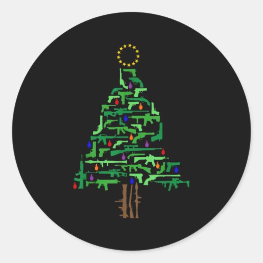 Xmas Patriotic 2nd Amendment Gun Christmas Tree  Ronde Sticker (Voorkant)