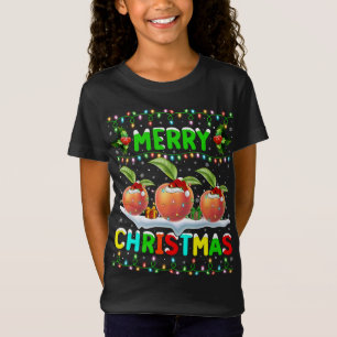 Xmas Peaches Fruit Verlichting Santa Hoed Vrolijk T-shirt