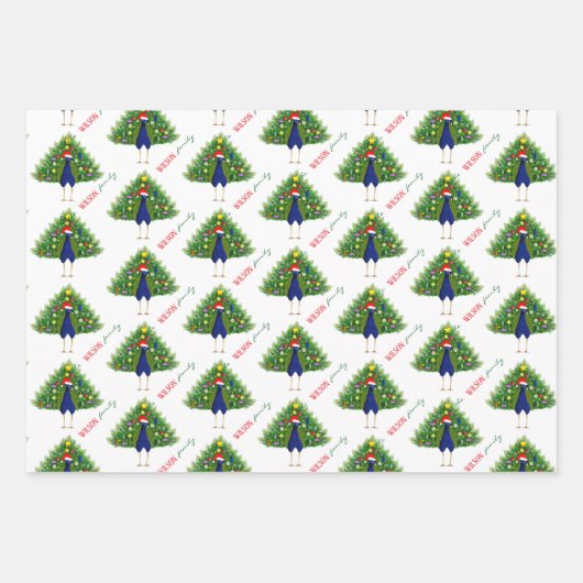 Xmas Peacock Wrapping Paper Flat Sheet Set of 3 (Voorkant 2)