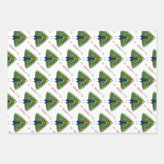 Xmas Peacock Wrapping Paper Flat Sheet Set of 3 (Voorkant)