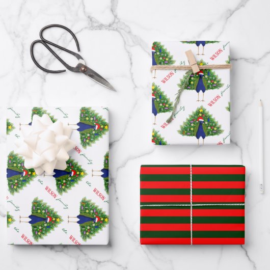 Xmas Peacock Wrapping Paper Flat Sheet Set of 3 (Voorkant)