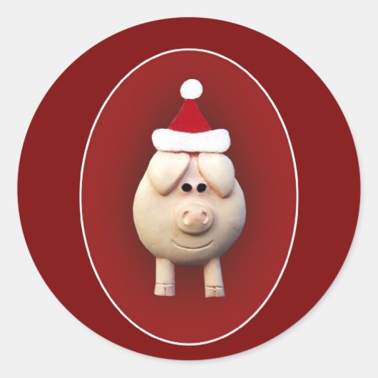 Xmas Piggy Ronde Sticker (Voorkant)