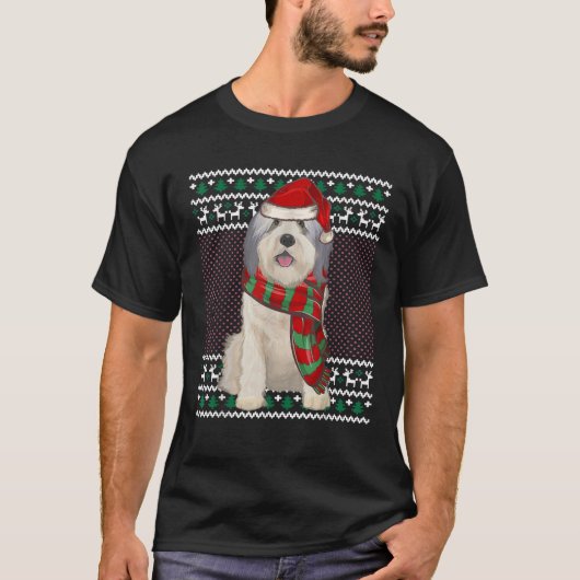 Xmas Polish Lowland Sheepdog Dog Santa Hat Ugly Ch T-shirt (Voorkant)