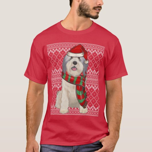 Xmas Polish Lowland Sheepdog Santa Claus Hat Ugly  T-shirt (Voorkant)