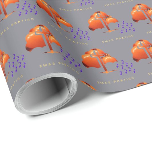 Xmas Praying grey Cadeaupapier (Rol Hoek)