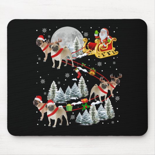 Xmas Pug Sledge Christmas Sledge Santa Dog Muismat (Voorkant)