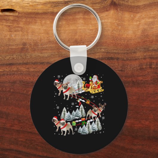 Xmas Pug Sledge Christmas Sledge Santa Dog  Sleutelhanger (Voorkant)