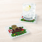 XMas Puppy Glazen Onderzetter (Schuin)