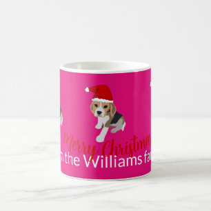 XMAS PUPPY IN RED SANTA HAT CUSTOM DOG BEAGLE PINK KOFFIEMOK