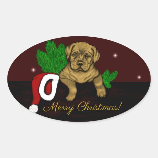 XMas Puppy Ovale Sticker (Voorkant)