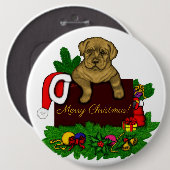 XMas Puppy Ronde Button 6,0 Cm (Voorkant /achterkant)