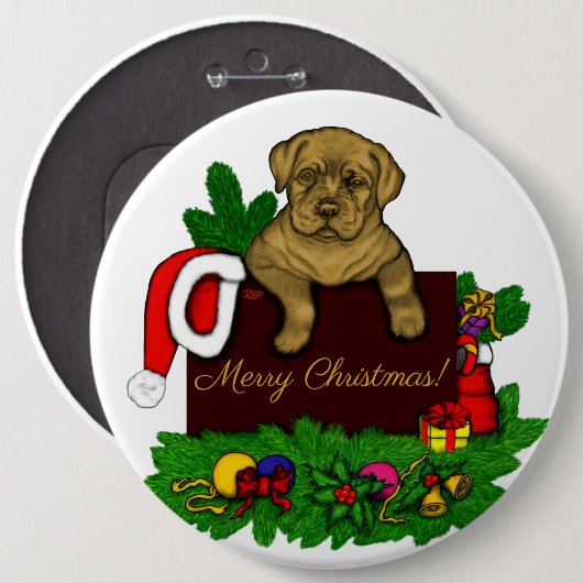 XMas Puppy Ronde Button 6,0 Cm (Voorkant /achterkant)