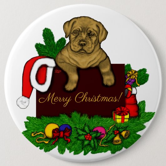 XMas Puppy Ronde Button 6,0 Cm (Voorkant)