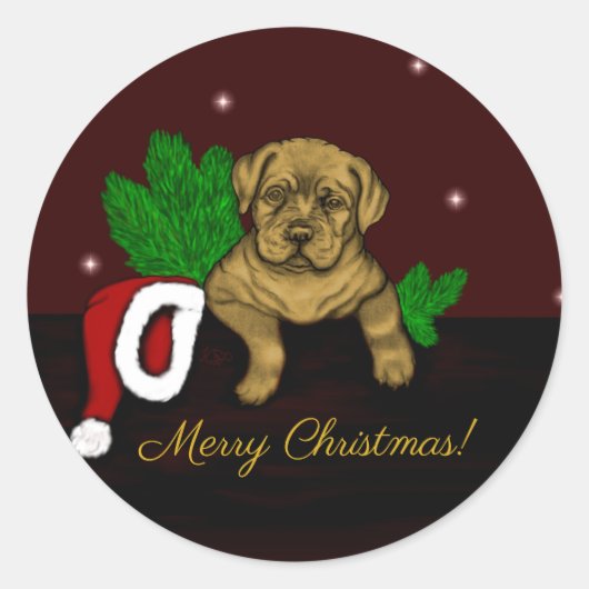 XMas Puppy Ronde Sticker (Voorkant)