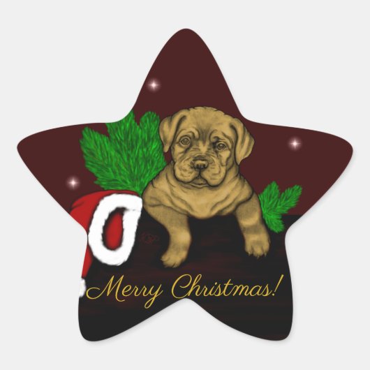 XMas Puppy Ster Sticker (Voorkant)
