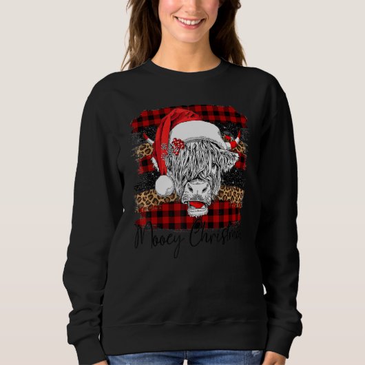 Xmas Red Buffalo Plaid Cow Santa Claus Hat Mooey C Trui (Voorkant)
