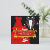 Xmas Red Corporate Black Stropdas Dinner Party Kaart (Staand voorkant)