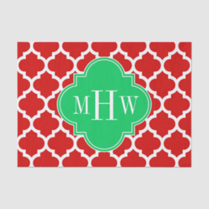 Xmas Red White Moroccan #5 Emerald Name Monogram Tissuepapier