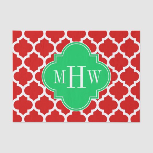 Xmas Red White Moroccan #5 Emerald Name Monogram Tissuepapier (Voorkant)