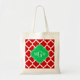 Xmas Red White Moroccan #5 Emerald Name Monogram Tote Bag