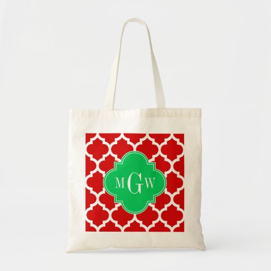 Xmas Red White Moroccan #5 Emerald Name Monogram Tote Bag (Voorkant)