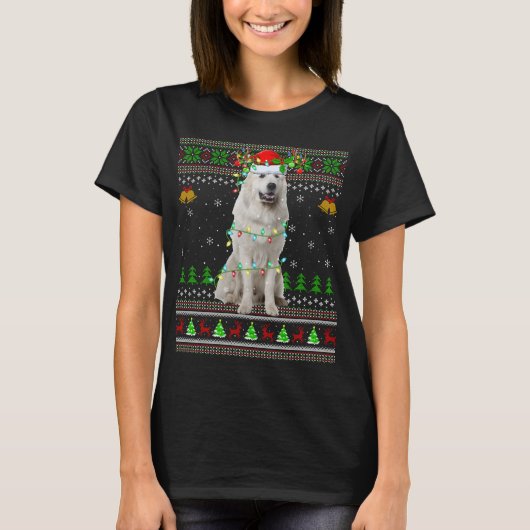 Xmas Reindeer Santa Hat Great Pyreneeën Dog Ugly C T-shirt (Voorkant)