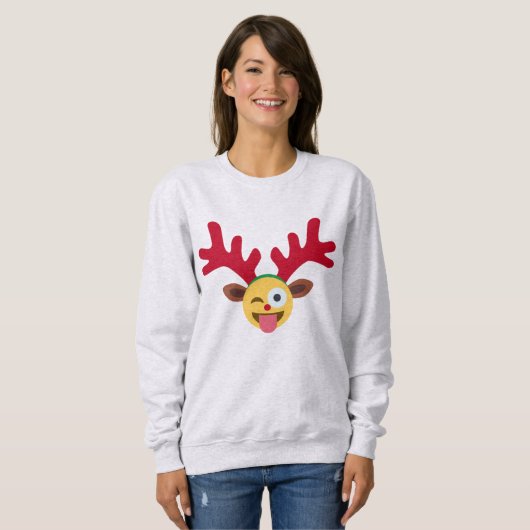 xmas render wink emoji womens sweatshirt (Voorkant volledig)
