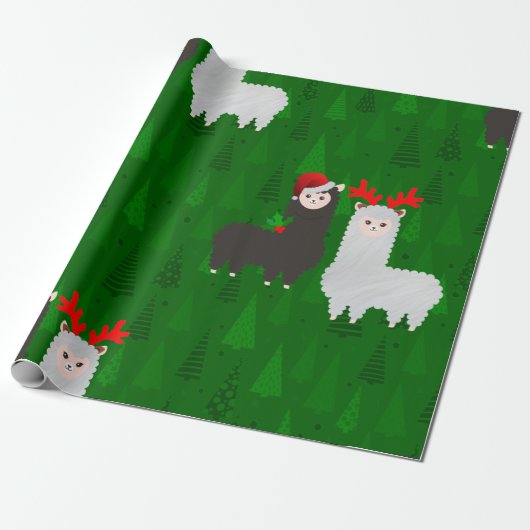 xmas rendier alpacas cadeaupapier (Uitgerold)