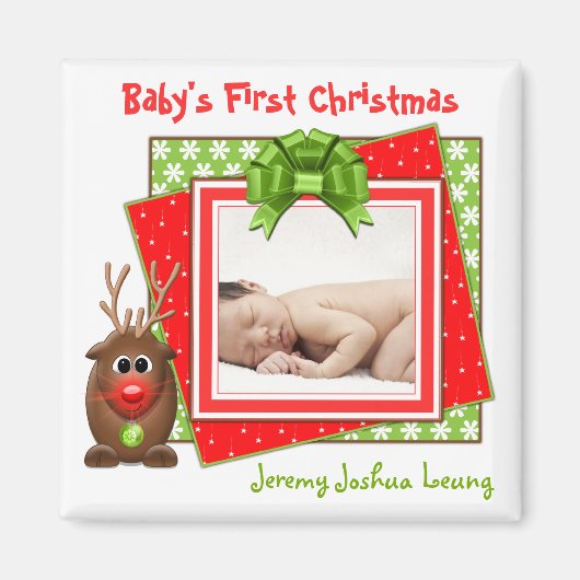 Xmas Rendier Baby's Eerste Kerstmagneet Magneet (Voorkant)