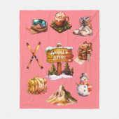 Xmas Retro Ski Paar Outdoor Blush Roze Fleece Deken (Voorkant)