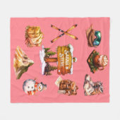Xmas Retro Ski Paar Outdoor Blush Roze Fleece Deken (Voorkant (Horizontaal))