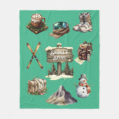 Xmas  Retro Ski Paar Outdoor Mint Groen Fleece Deken (Voorkant)