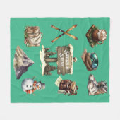 Xmas  Retro Ski Paar Outdoor Mint Groen Fleece Deken (Voorkant (Horizontaal))