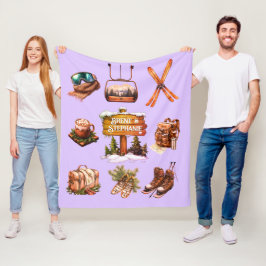 Xmas  Retro Skiing Paar Outdoor Lavendel Fleece Deken