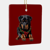 Xmas Rottweiler Hondenkerst met Garland kraag Keramisch Ornament (Rechts)
