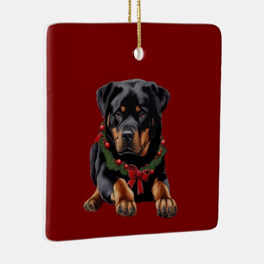 Xmas Rottweiler Hondenkerst met Garland kraag Keramisch Ornament (Rechts)