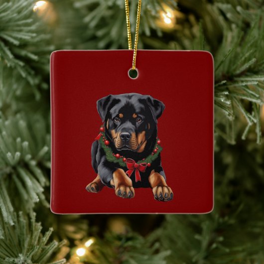 Xmas Rottweiler Hondenkerst met Garland kraag Keramisch Ornament (Boom)