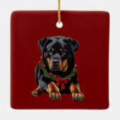 Xmas Rottweiler Hondenkerst met Garland kraag Keramisch Ornament (Achterkant)