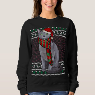 Xmas Russisch Blauw Kat Santa Hoed Lelijke Kerstmi Trui