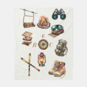 Xmas  Rustiek Ski paar Initialen Off White Fleece Deken (Voorkant)