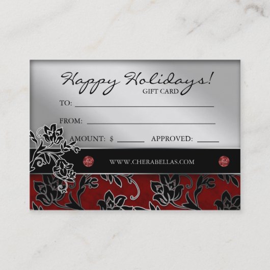 Xmas Salon Gift Card Spa Floral Red Silver Kortingskaartje (Voorkant)
