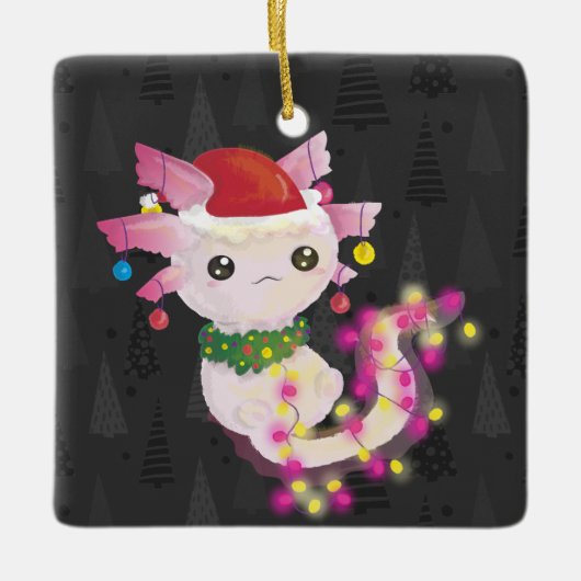 xmas santa claus axolotl keramisch ornament (Voorkant)