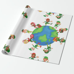 xmas santa claus elves cadeaupapier