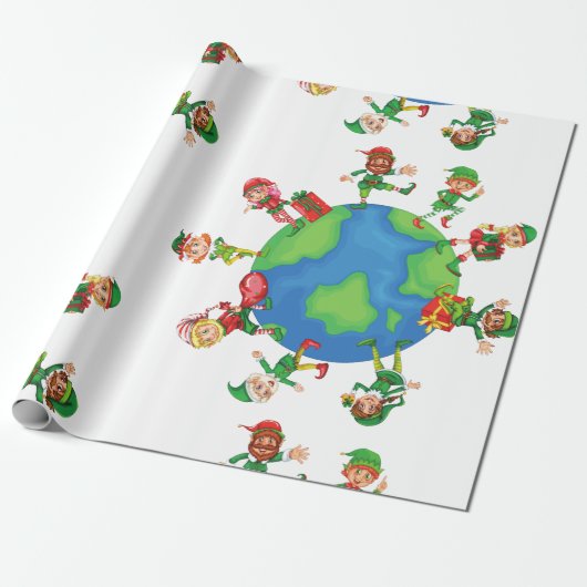 xmas santa claus elves cadeaupapier (Uitgerold)