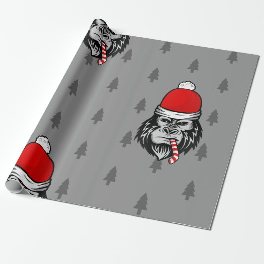 xmas santa claus gorilla cadeaupapier (Uitgerold)