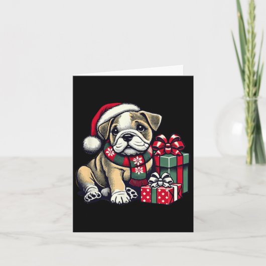 Xmas Santa Hat Engelse Bulldog 1 Kaart (Voorkant)