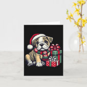 Xmas Santa Hat Engelse Bulldog 1 Kaart (Gele Bloem)