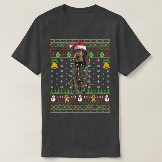 Xmas Santa Hat German Wirehaired Pointer Dog Ugly  T-shirt (Design voorkant)