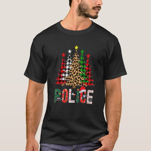 Xmas Santa Police Leopard Plaid Print Christmas Tr T-shirt (Voorkant)